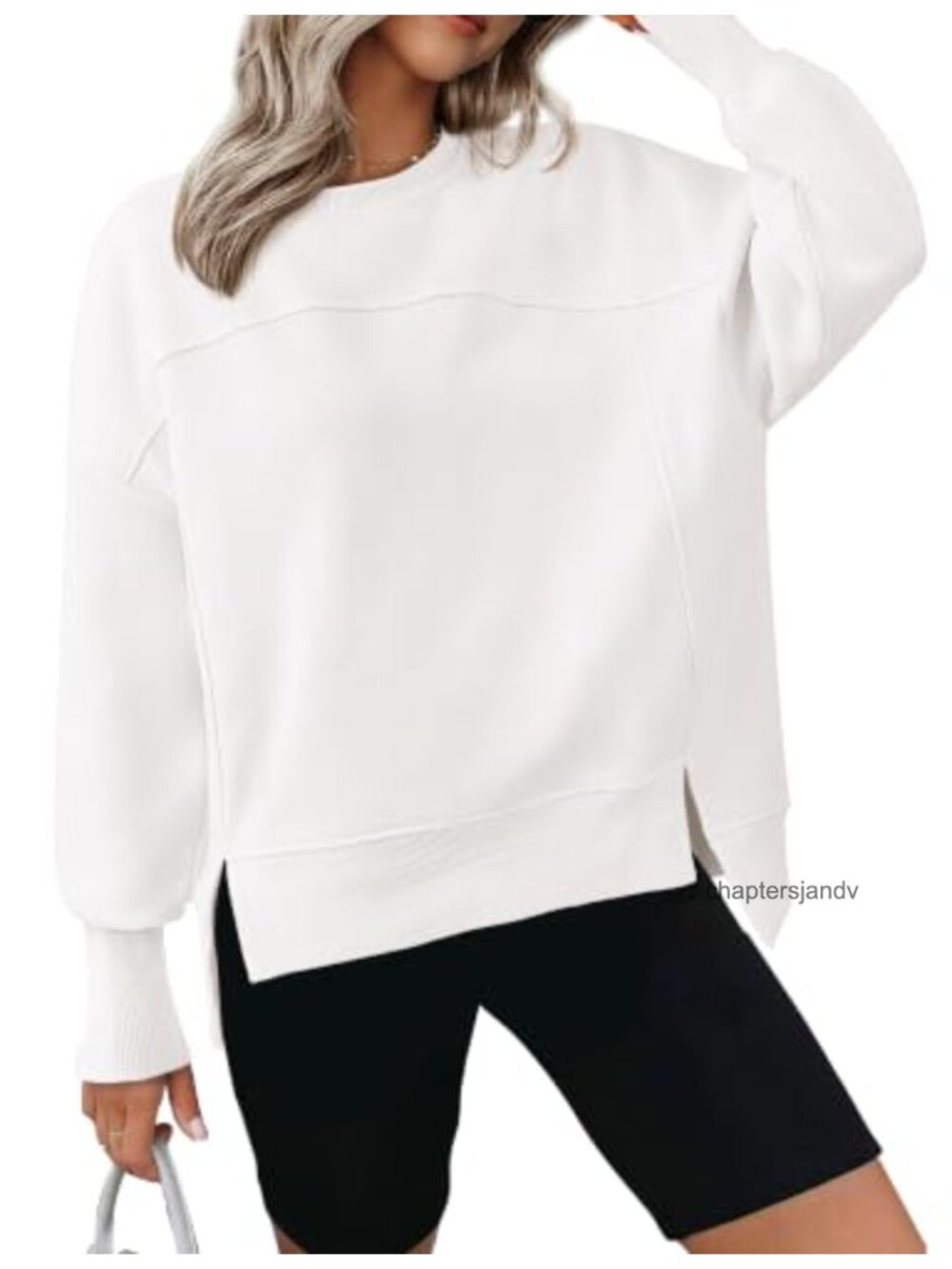 Women's Crewneck Sweatshirt Fleece Pullover Long Sleeve High Low Side Slit
